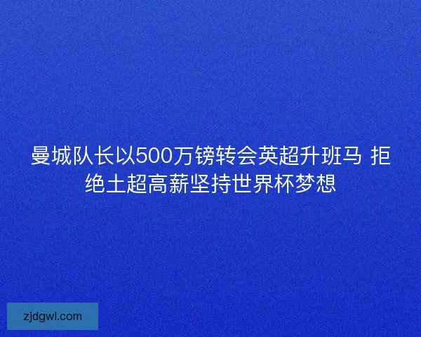 曼城队长以500万镑转会英超升班马 拒绝土超高薪坚持世界杯梦想